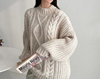 ニット/セーター room306 CONTEMPORARY - Cable Design Loose Knit Tops Ella Tunic - Cabled Knitted Sweater Pattern - Expression