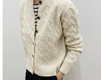 Wool knit cardigan / Fine wool sweater cardigan / Cable knit cardigan / Button down cardigan / Cable knit top
