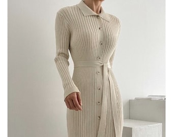 Winter Maxi Wrap Sweater Dress With Shawl Collar - Etsy