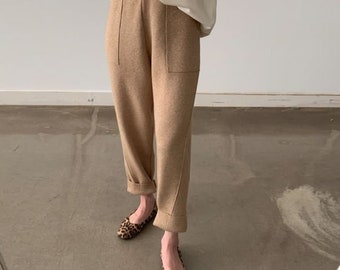 Knit pants / Loose fit knit pants / Sweater pants / Banding pants / Cozy knit pants / Winter pants / Baggy knit pants / Wide leg pants women