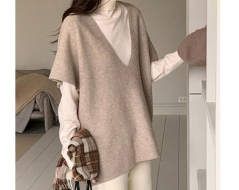 Oversize Pullover / Lockere Pullover Weste / Oversized Pullover / Pullover mit tiefen V-Ausschnitt / Pullover für Frauen