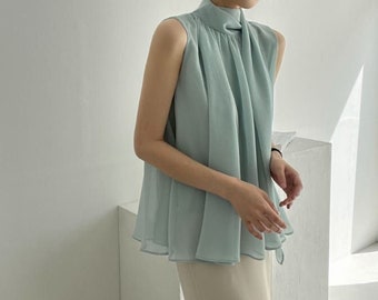 Halter neck blouse / Shirring top / Shirring mood top / Drape mood top / Wrap tie blouse / High neck blouse