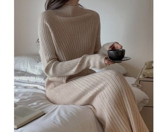 Sweater dress / Knit sweater dress / High neck sweater / Maxi long knit dress / Cozy sweater dress / Long sleeve dress / Loose mood dress