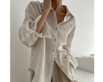 Natural mood top / Button down shirt / Loose fit shirt / Collared shirt / Natural shirt / Cozy top