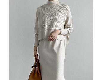Sweater vest and dress set / Knit dress / Sweater dress / Cable knit vest and dress set / Knit set up / Maxi sweater dress / Sweater vest