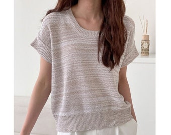 Linen knit top / Buckle knit top / Linen top / Half sleeve knit top / Summer knit top / Knit top women / Cozy knit top