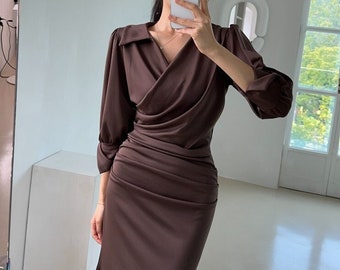 Wrap dress / Mood wrap dress / Drape dress / Shirring wrap dress / V-Neck dress / Waisted dress / Romantic mood dress / Kimono wrap dress