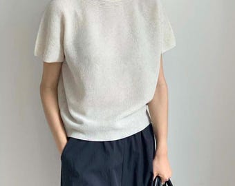 Linen knit top / Short sleeve top / Summer knit top / Seamless knit top / Sweater for women / Linen blouse
