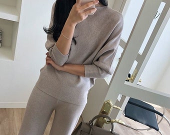 Boat neck knit top / Knit pants / Knit set-up / Sweater for women / Knit top / Sweater knit pants / Lounge wear for women / Gift for women