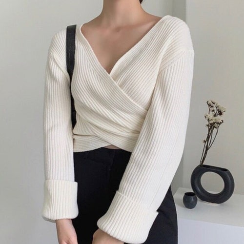 Women / Wool Wrap Sweater / Knit Top 