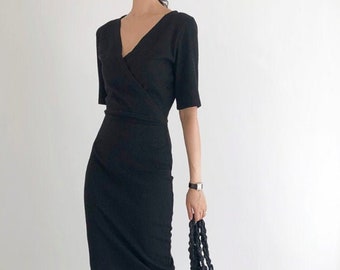 Wrap dress / Mood wrap dress / Satin dress / Wrap style dress / Maxi long dress / Black dress / Wrap style dress / Summer wrap dress