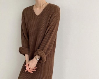 Sweater dress / Long sweater dress / Maxi long knit dress / Loose fitting dress / Knit dress / V-neck dress / Sweater for women