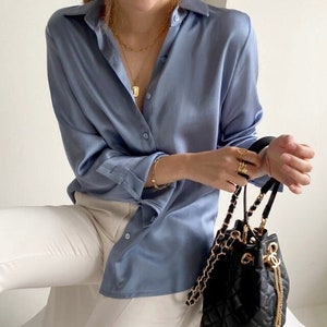 Silky blouse / Tunics for women / Satin silk blouse / Mood blouse / Longsleeve top / Tops for women / Loose fit blouse / Minimalist clothing