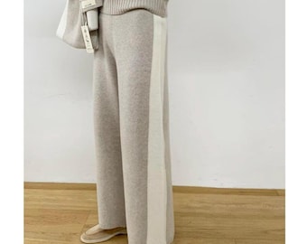 Cashmere blended pants / Wool knit pants / Knit banding pants / Knit wide pants / Sweater pants / Knit pants women