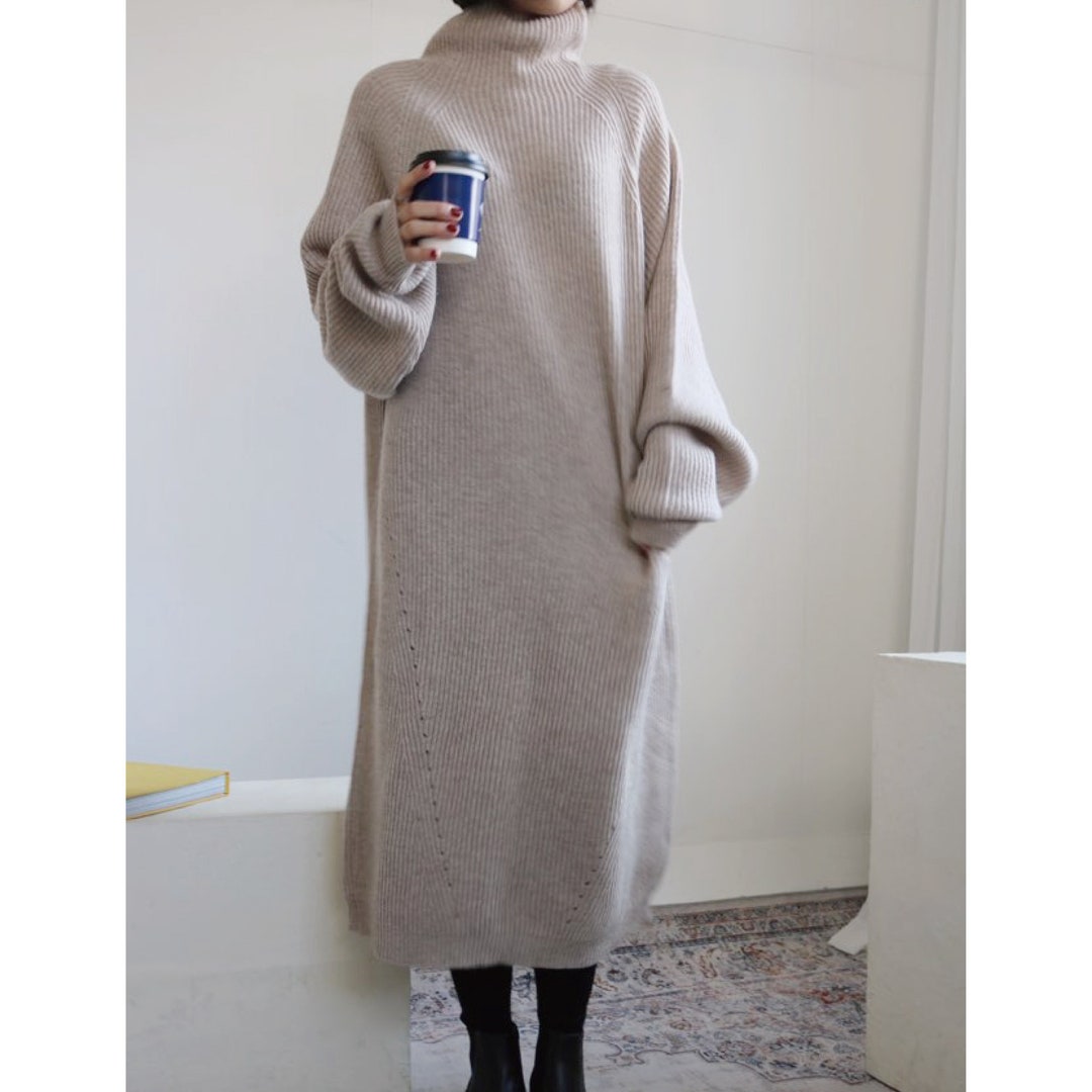 Loose Fit Sweater Dress / High Neck Sweater Dress / Over Size Sweater ...