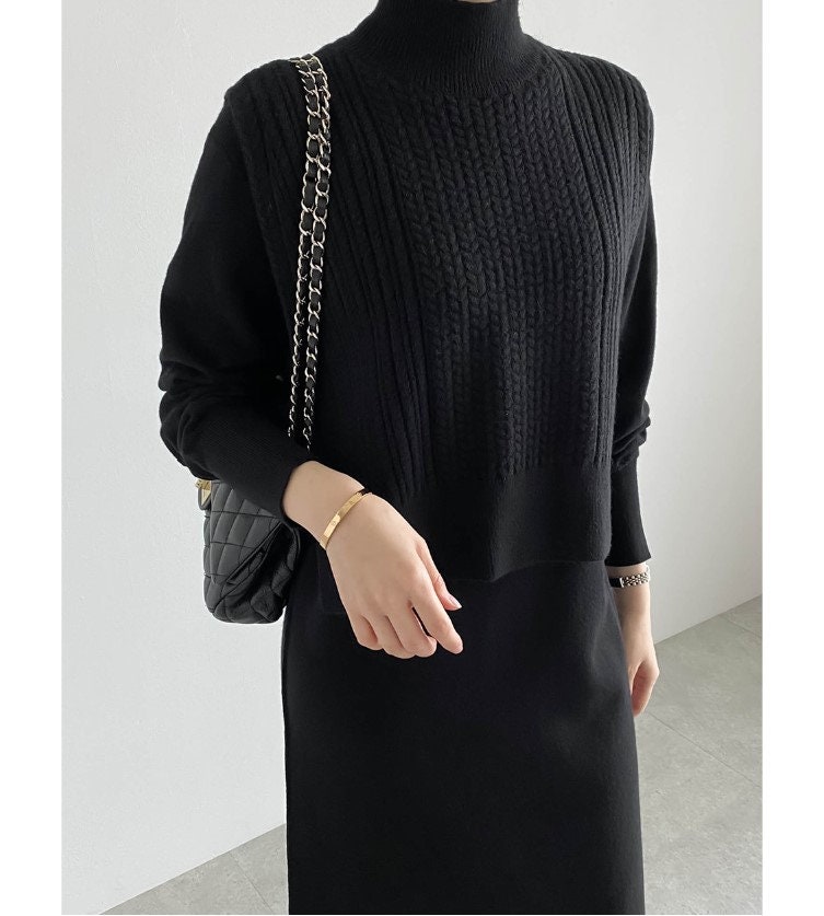 black sweater vest dress Sorrel Off the Shoulder Mini Dress in Black & White main image 1