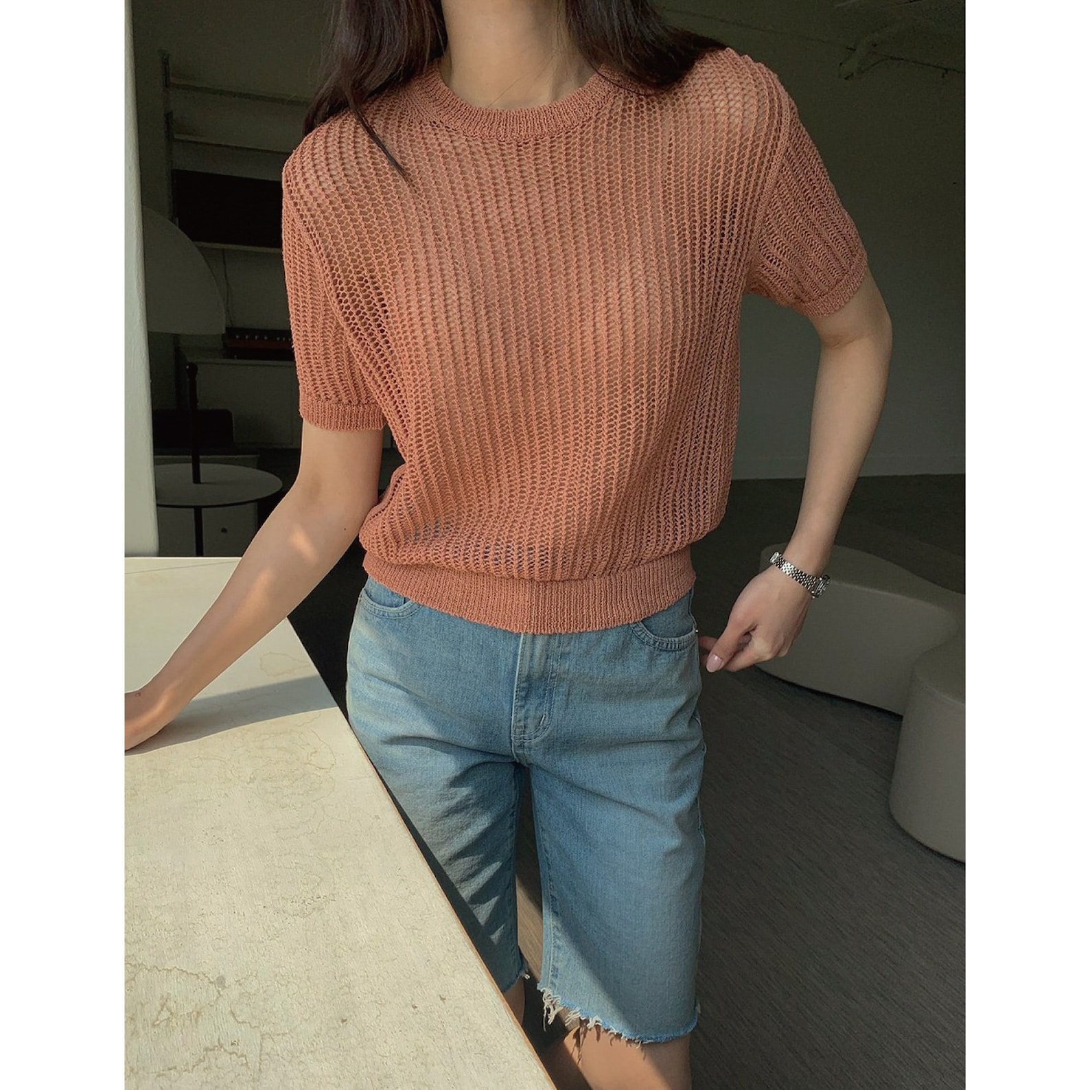 Linen knit top / Linen top / See through top / Mesh knit top / Etsy