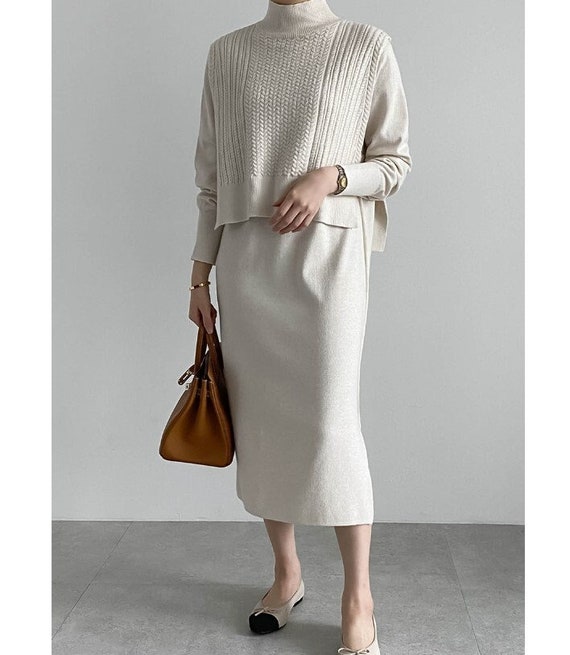 Ensemble robe et gilet en tricot Robe en tricot Robe-pull - Main Image