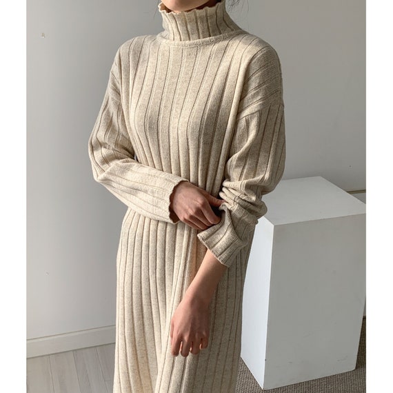 Sweater Dress / Wool Sweater Dress / High Neck Knit Dress / - Etsy