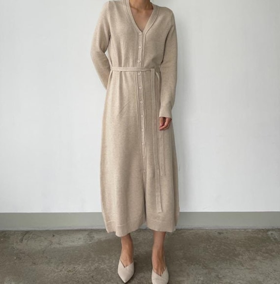 Vestido de mezcla de cachemira Vestido abotonado Vestido largo