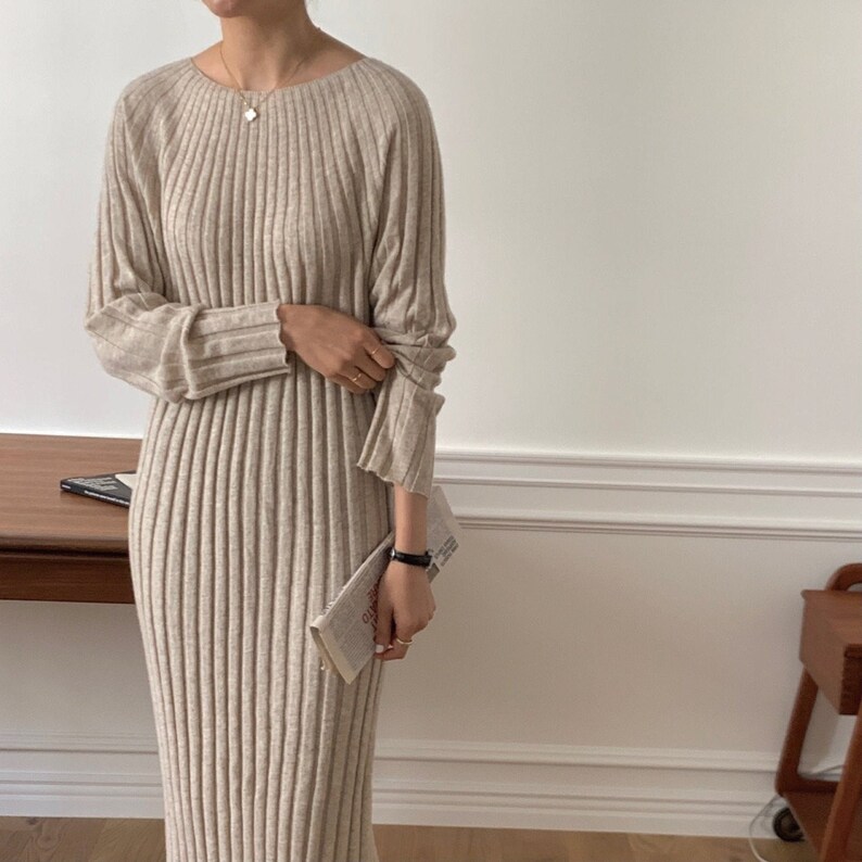 Cashmere blended sweater dress / Maxi long wool dress / Rib Etsy