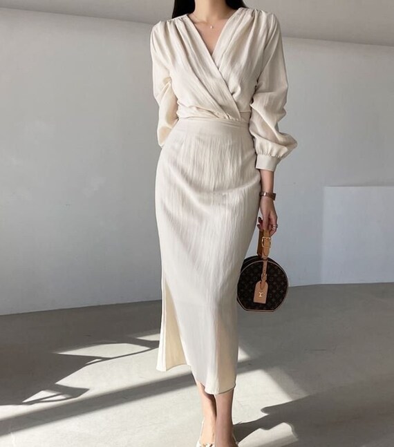Wrap Mood Dress / Maxi Dress / Shirring 
