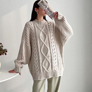 Cable knit sweater / Oversized sweater / Sweater for women / Chunky sweater / Loose fit sweater / Knit top women / Cozy sweater image 2