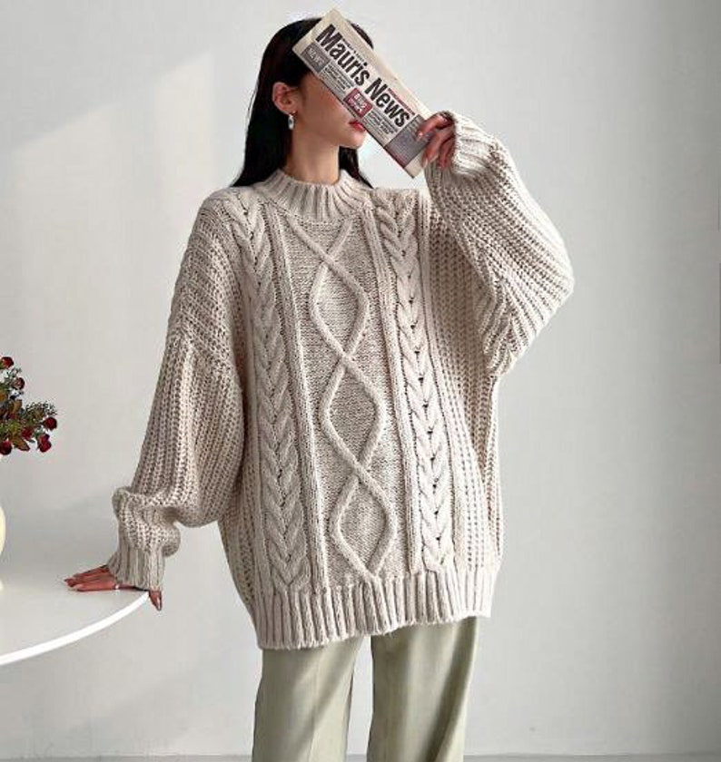 Cable knit sweater / Oversized sweater / Sweater for women / Chunky sweater / Loose fit sweater / Knit top women / Cozy sweater image 2