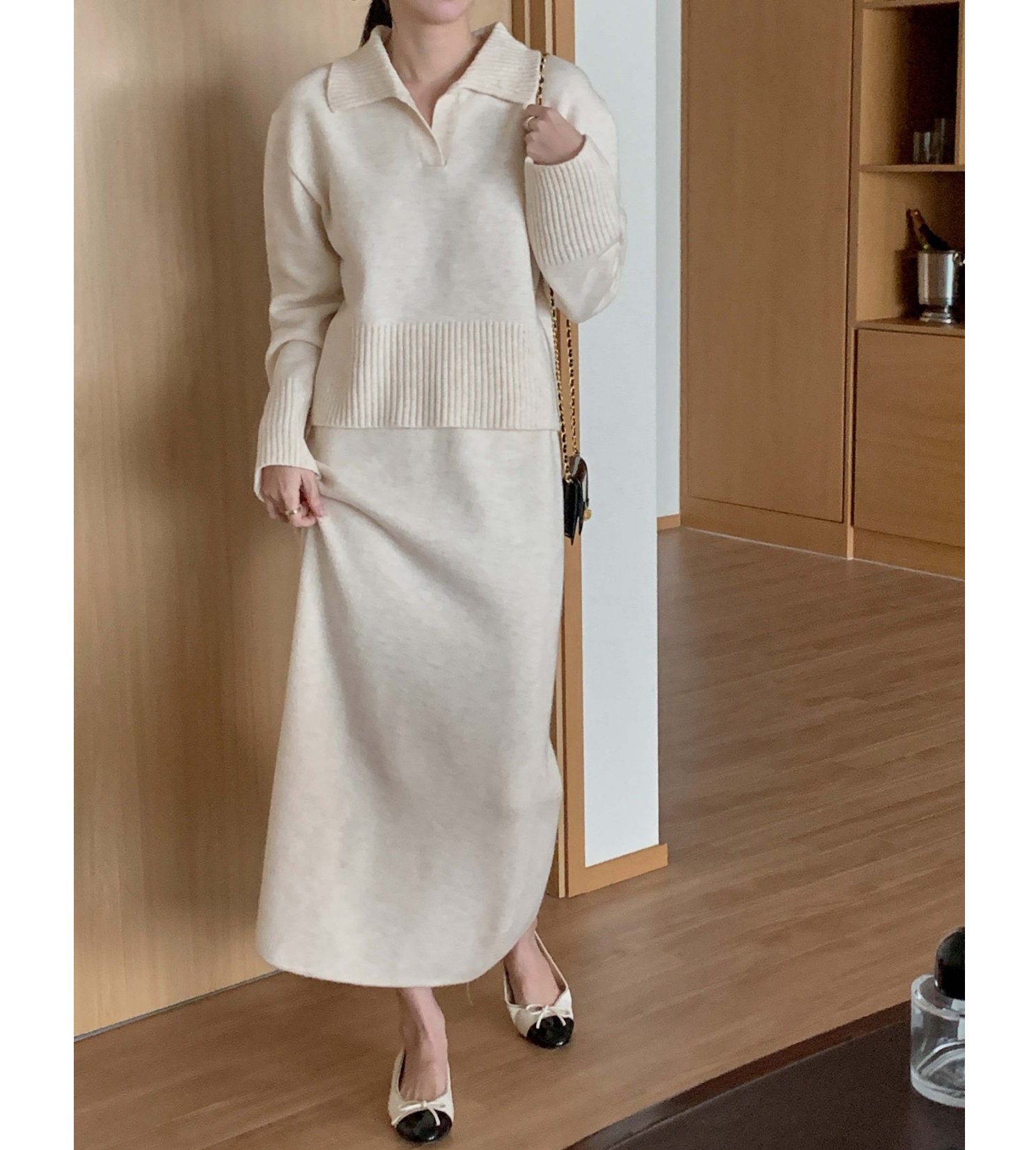 Ensemble haut en tricot et jupe Ensemble en tricot de laine Pull en laine pour femme Jupe en tricot de laine Jupe a bandes en tricot Jupe