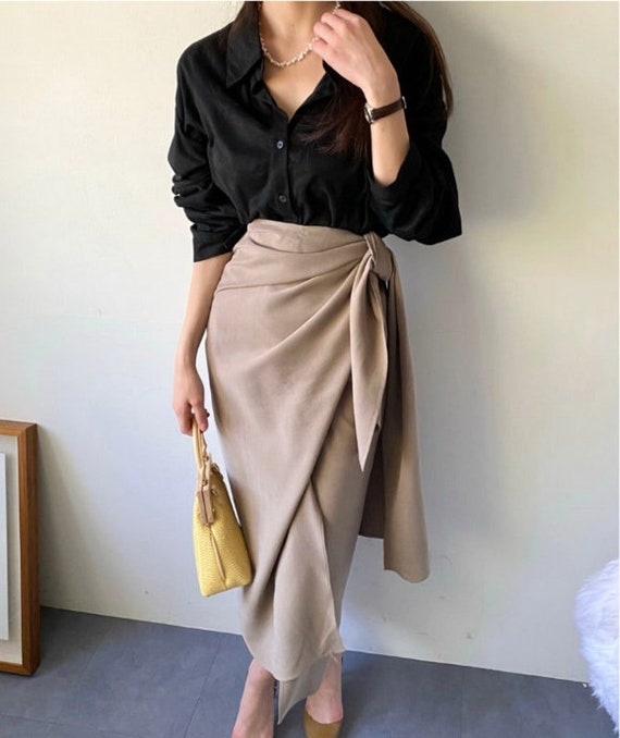 Wrap Skirt / Wrap Mood Skirt / Midi Length Skirt / Kimono Wrap Skirt /  Pencil Skirt / Sexy Wrap Style Skirt / Gift for Her -  Singapore