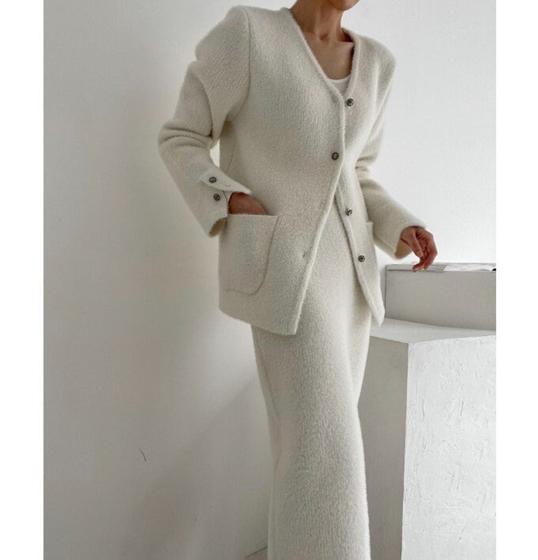 Knit Cardigan and Skirt Set / Knit Top and Skirt Set / Knit 2pcs Set