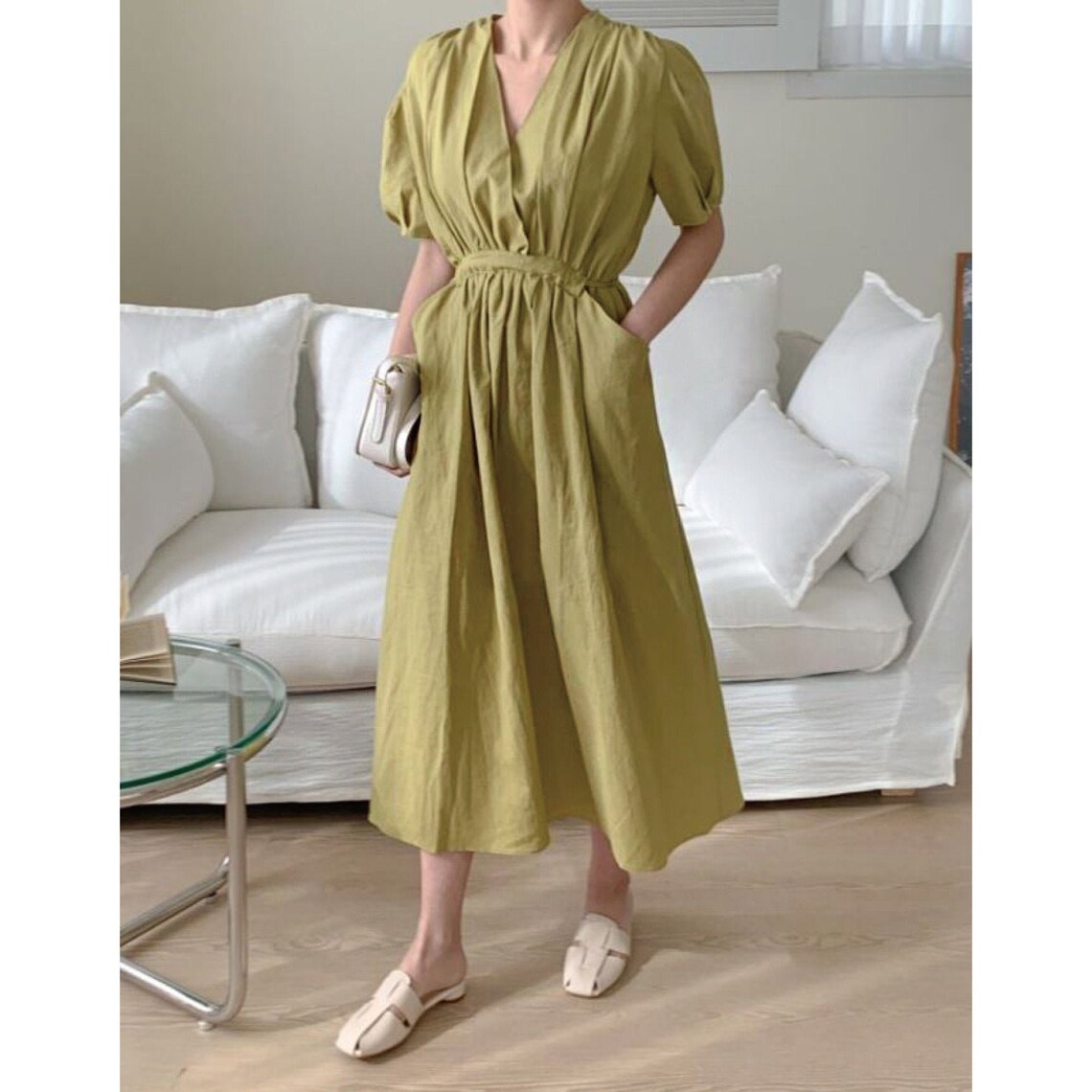 Linen Dress / Linen Wrap Dress / Wrap Cotton Dress / Summer Etsy