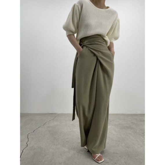 Women's Wide Legged Pants with Wrap Design - White