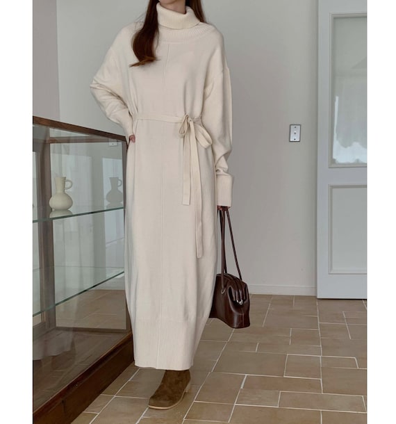 green emerald velvet dress Cable Knit Loose Fit Sweater Dress L / Black main image 0
