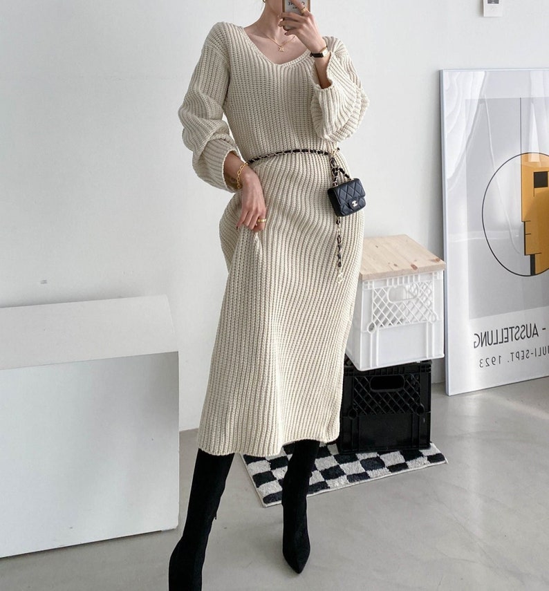 knit sweater dress oversized White Cotton Dress, Turtleneck Midi this dress is crafted from a soft blend of polyester Knit Wool Sweater dress, Oversized