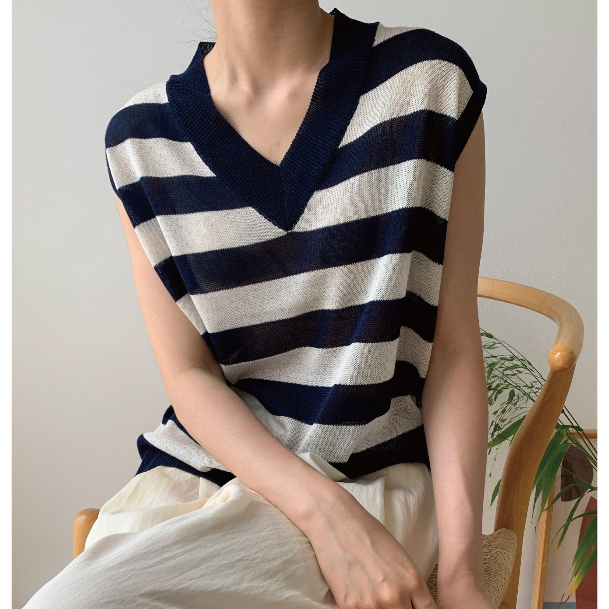 Sleeveless linen top / Knit vest for women / Sweater vest for Etsy