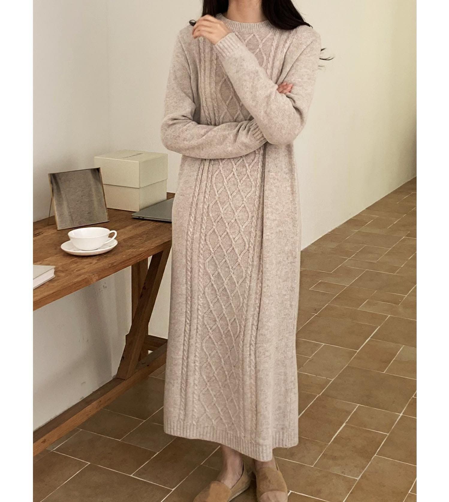 Cable knit dress / Maxi sweater dress / Loose fit sweater dress / Merino wool sweater dress / Fisherman Cable sweater dress