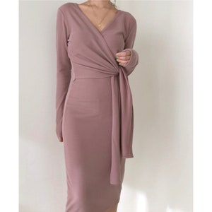 Wrap dress / Mood wrap dress / Tie dress / Waisted dress / V-neck wrap dress / Chic dress / Soft dress / Romantic mood dress / Pink dress image 4