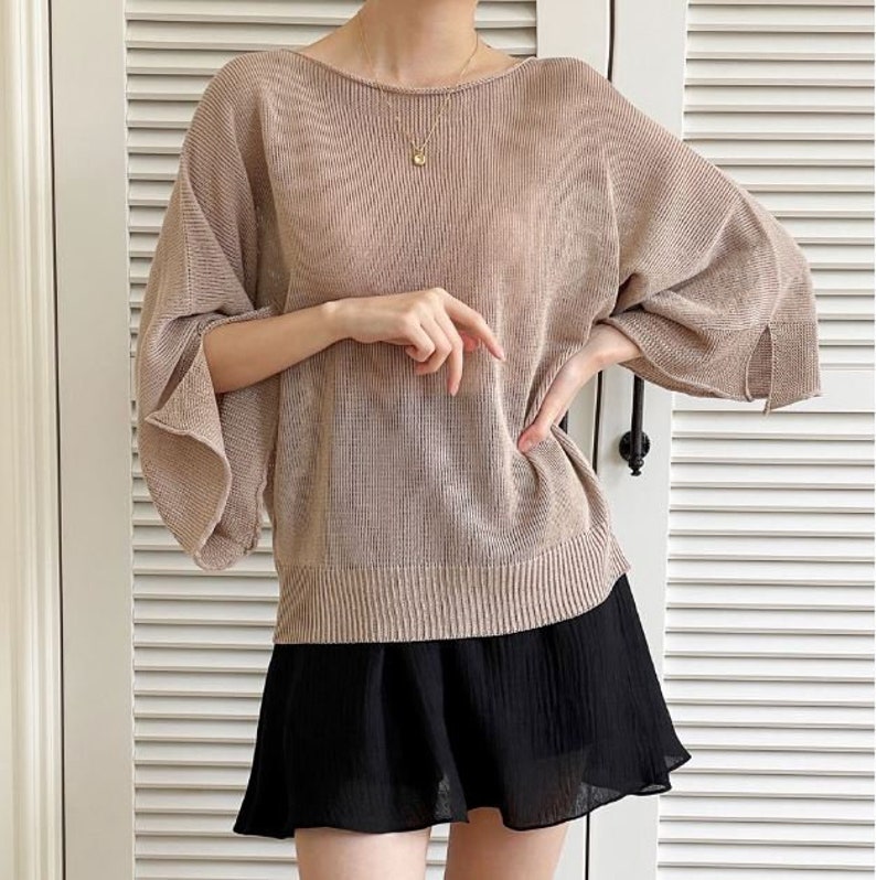 Linen top / Boat neck knit top / Top for women / Boat neck top / Linen knit top / Knit top women / Summer knit top / Knit blouse image 5