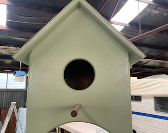 View of Blue and Gold Macaw Parrot Bird House, Yard Art, Birdhouse, Hand ...