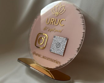Round Plexiglass QR Code Stand – Custom Business Display for Payments & Social Links, Special Gift For Businesses