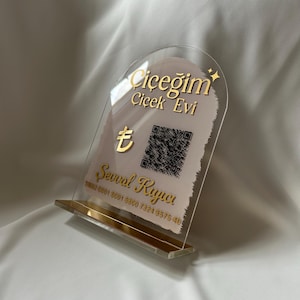 Oval Plexiglass QR Code Stand - Personalized Elegant Business Display, Custom Acrylic Sign with QR Code for Payment & Social Links