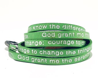 Good Works Serenity Prayer Wrap Around Leather Bracelet - Green