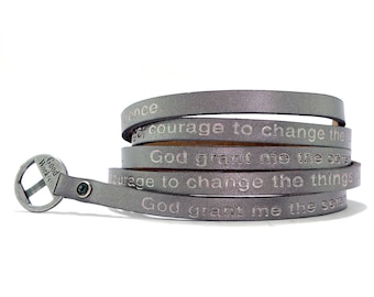 Good Works Serenity Prayer Wrap Around Leather Bracelet - Gray