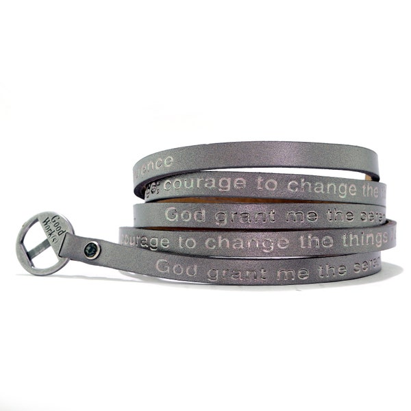 Good Works Serenity Prayer Wrap Around Leather Bracelet - Gray