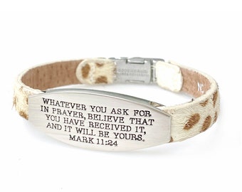 Good Works Mark 11:24 Bible Verse Leather Bracelet