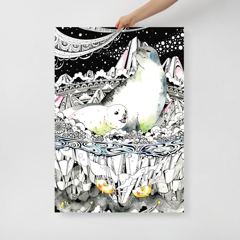 Sesame seals Poster - art print, animal print, room decor, wall art, Illustration, art, artwork, no Frame