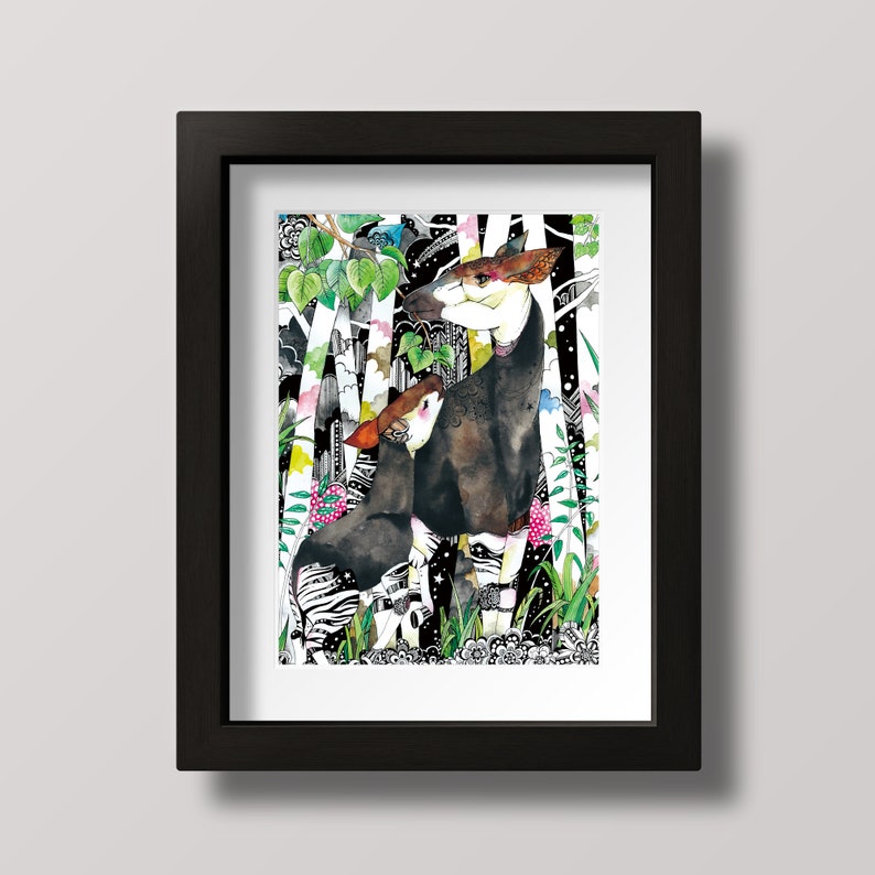 Okapi Poster impression d'art, imprimé animal, décor de chambre, art mural, Illustration, art, œuvre d'art, pas de cadre image 1