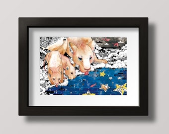 Lion Oasis Art Print: Whimsical Animal Illustration, Room Decor