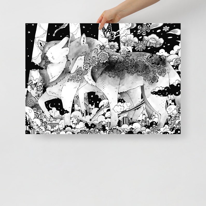 Wolf forest Poster - art print, animal print, room decor, wall art, Illustration, art, artwork, no frame